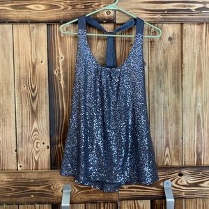 express medium Gray Sleeveless Sequenced Blouse